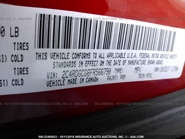 2C4RDGCG6FR566790 - 2015 DODGE GRAND CARAVAN SXT RED photo 9