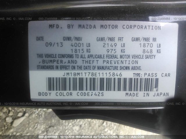 JM1BM1T78E1115846 - 2014 MAZDA 3 SV GRAY photo 9