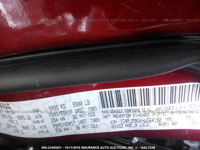 1C4PJMBS0HW564192 - 2017 JEEP CHEROKEE TRAILHAWK RED photo 9