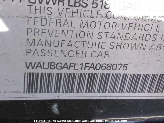 WAUBGAFL1FA068075 - 2015 AUDI S4 PREMIUM PLUS BLACK photo 9