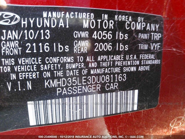 KMHD35LE3DU081163 - 2013 HYUNDAI ELANTRA GT RED photo 9