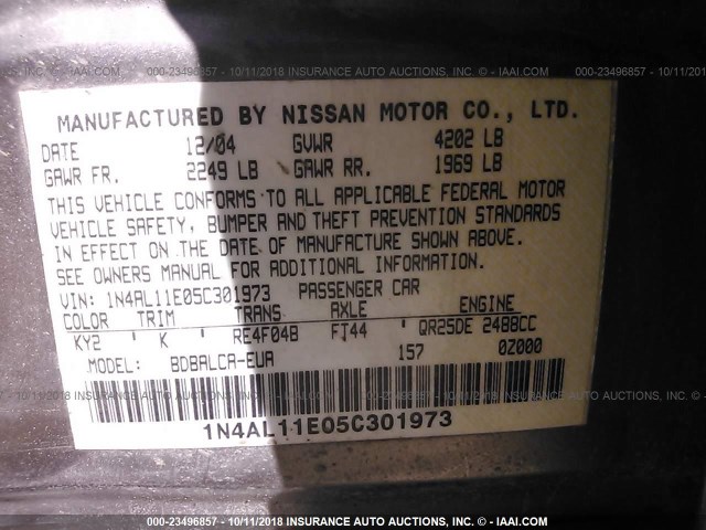 1N4AL11E05C301973 - 2005 NISSAN ALTIMA S/SL TAN photo 9