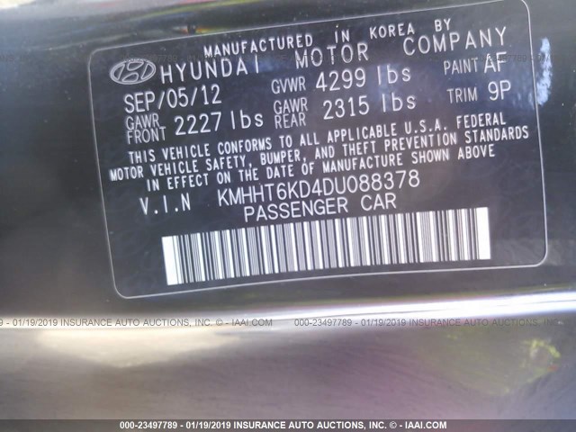 KMHHT6KD4DU088378 - 2013 HYUNDAI GENESIS COUPE 2.0T BLACK photo 9