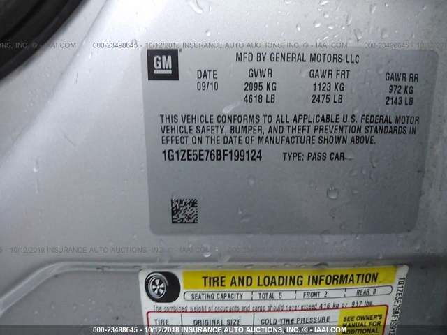 1G1ZE5E76BF199124 - 2011 CHEVROLET MALIBU LTZ 银色 照片 9