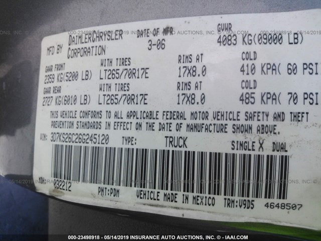 3D7KS26C26G245120 - 2006 DODGE RAM 2500 ST/SLT 灰色 照片 9