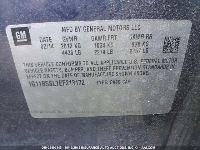 1G11B5SL7EF213172 - 2014 CHEVROLET MALIBU LS 蓝色 照片 9