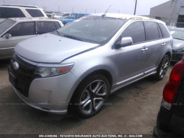 2FMDK3AK1DBB98455 - 2013 FORD EDGE SPORT SILVER photo 2