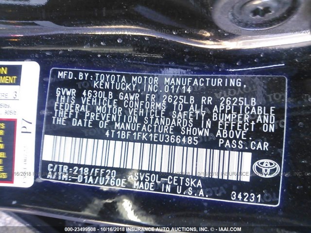 4T1BF1FK1EU366485 - 2014 TOYOTA CAMRY L/SE/LE/XLE Qara foto 9