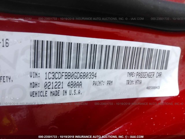 1C3CDFBB0GD680394 - 2016 DODGE DART SXT RED photo 9