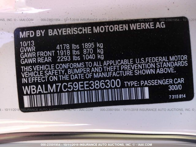 WBALM7C59EE386300 - 2014 BMW Z4 SDRIVE35I WHITE photo 9