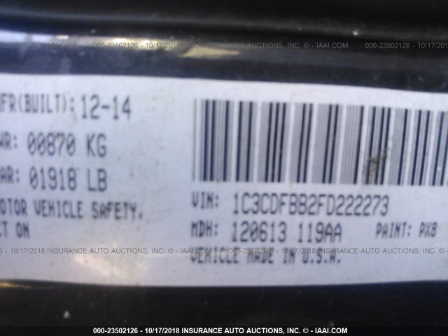 1C3CDFBB2FD222273 - 2015 DODGE DART SXT BLACK photo 9