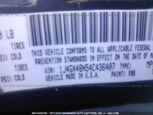 1J4GX48N54C436407 - 2004 JEEP GRAND CHEROKEE LAREDO/COLUMBIA/FREEDOM 蓝色 照片 9