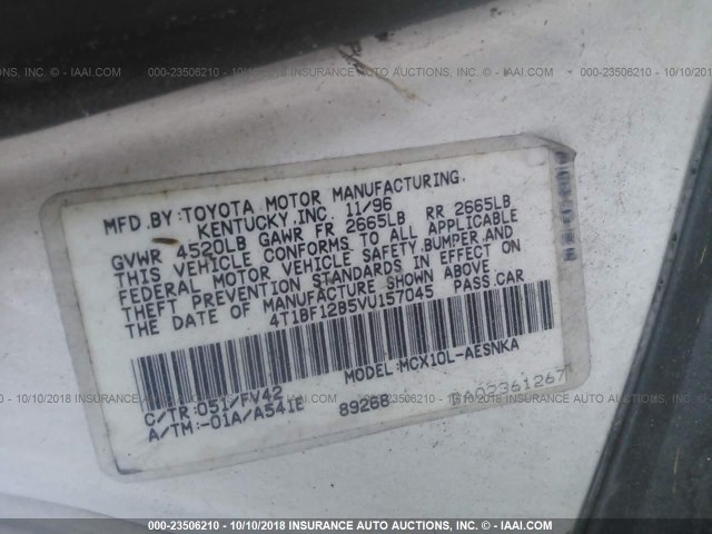 4T1BF12B5VU157045 - 1997 TOYOTA AVALON XL/XLS WHITE photo 9