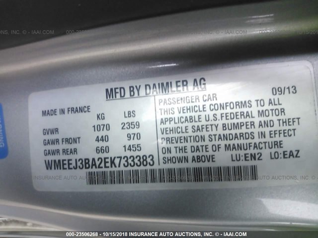 WMEEJ3BA2EK733383 - 2014 SMART FORTWO PURE/PASSION WHITE photo 9