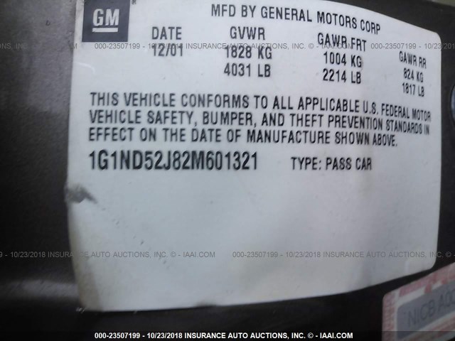 1G1ND52J82M601321 - 2002 CHEVROLET MALIBU GOLD photo 9