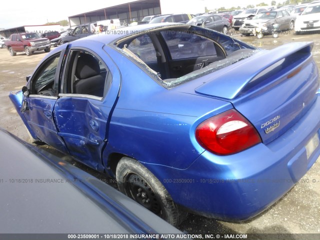 1B3ES56C65D144216 - 2005 DODGE NEON SXT BLUE photo 3