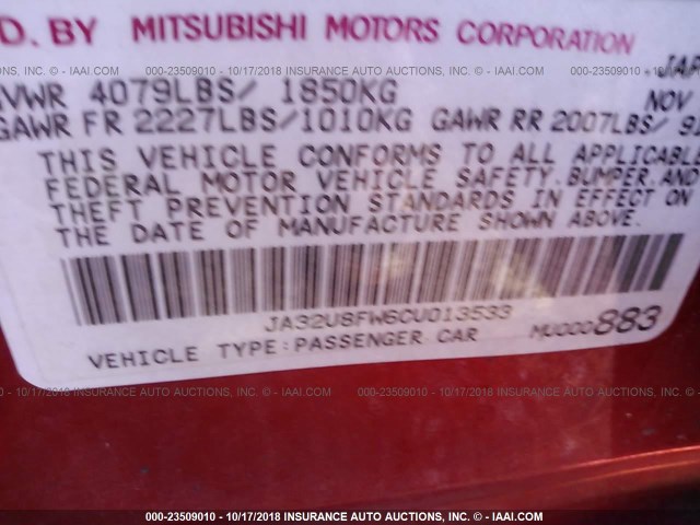 JA32U8FW6CU013533 - 2012 MITSUBISHI LANCER GT RED photo 9