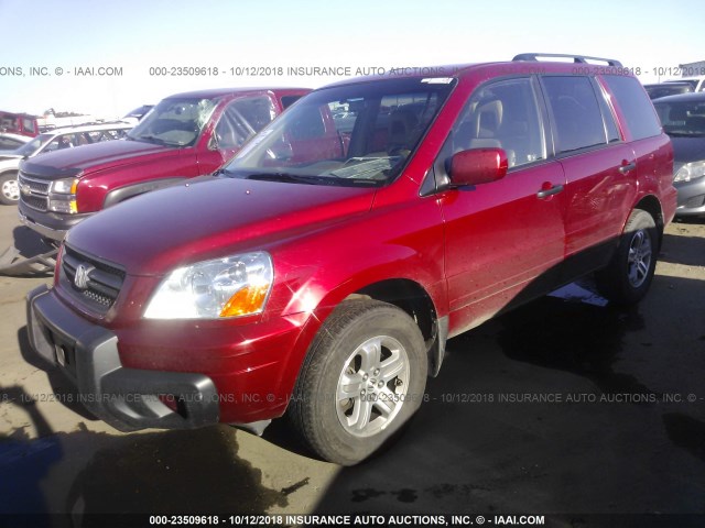 2HKYF18525H533243 - 2005 HONDA PILOT EXL RED photo 2