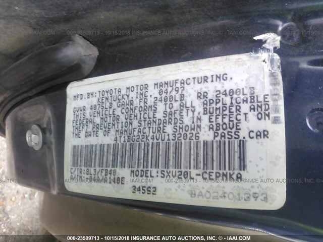 4T1BG22K4VU132026 - 1997 TOYOTA CAMRY CE/LE/XLE 蓝色 照片 9