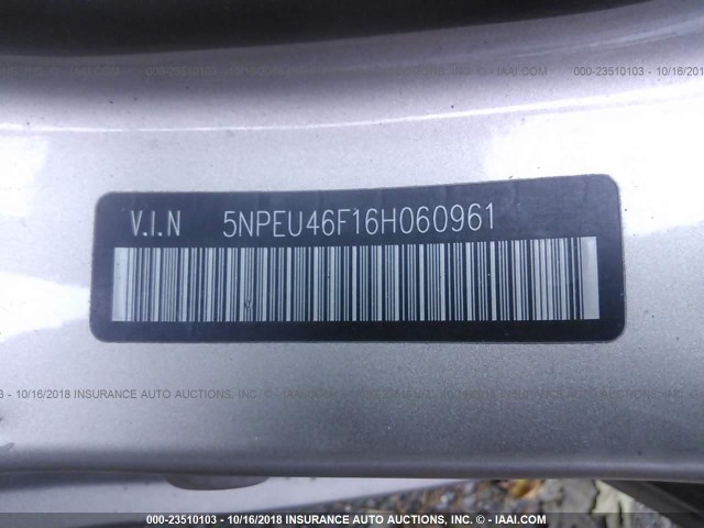 5NPEU46F16H060961 - 2006 HYUNDAI SONATA GLS/LX GOLD photo 9