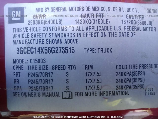 3GCEC14X56G273515 - 2006 CHEVROLET SILVERADO C1500 RED photo 9