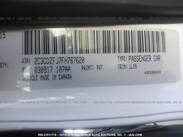 2C3CDZFJ7FH767620 - 2015 DODGE CHALLENGER R/T SCAT PACK WHITE photo 9