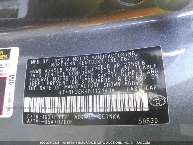 4T4BF3EK4BR121484 - 2011 TOYOTA CAMRY SE/LE/XLE 灰色 照片 9