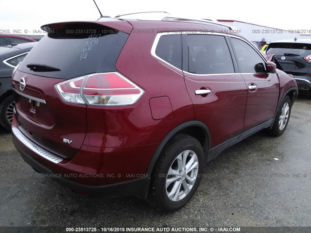 KNMAT2MT0GP722470 - 2016 NISSAN ROGUE S/SL/SV RED photo 4