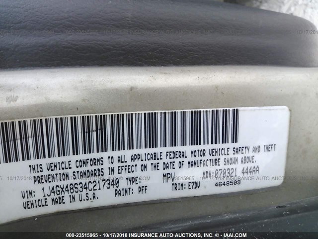 1J4GX48S34C217340 - 2004 JEEP GRAND CHEROKEE LAREDO/COLUMBIA/FREEDOM 金色 照片 9