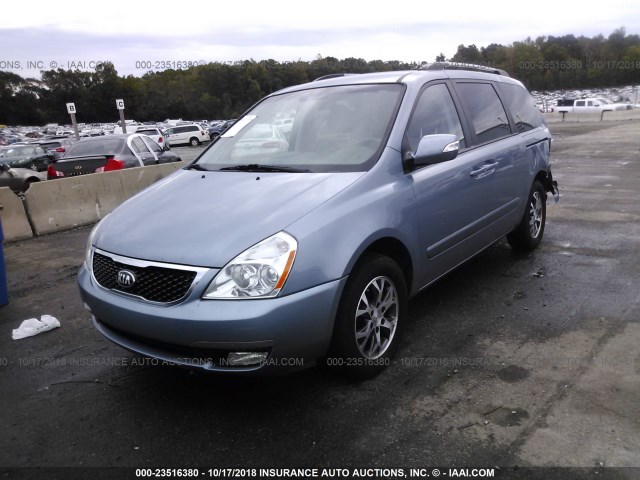 KNDMG4C76E6554788 - 2014 KIA SEDONA LX BLUE photo 2