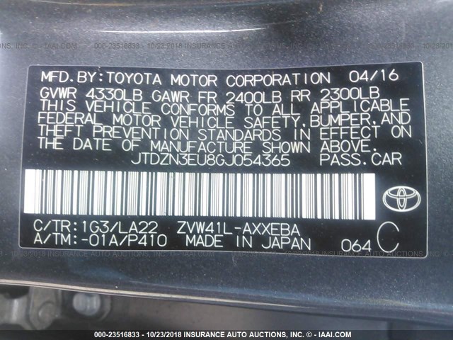 JTDZN3EU8GJ054365 - 2016 TOYOTA PRIUS V GRAY photo 9