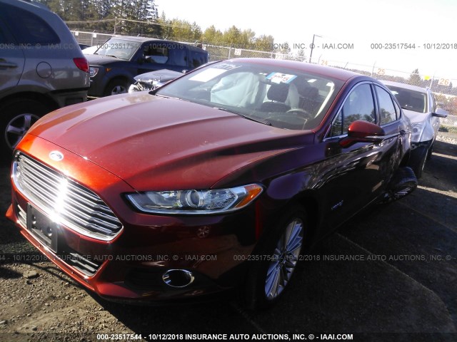 3FA6P0LU3ER357979 - 2014 FORD FUSION SE HYBRID RED photo 2