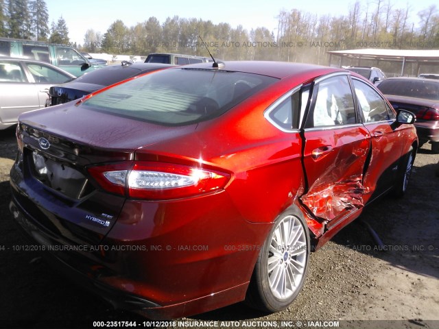 3FA6P0LU3ER357979 - 2014 FORD FUSION SE HYBRID RED photo 4