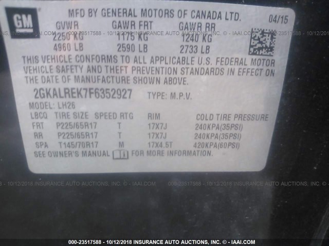 2GKALREK7F6352927 - 2015 GMC TERRAIN SLE Dark Blue photo 9