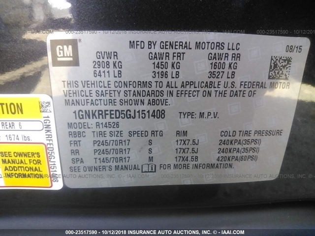 1GNKRFED5GJ151408 - 2016 CHEVROLET TRAVERSE LS GRAY photo 9