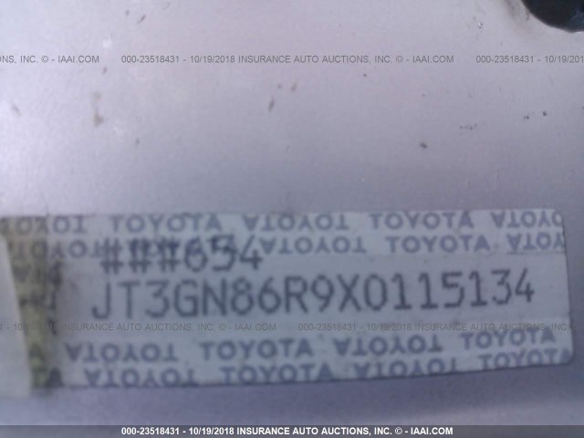 JT3GN86R9X0115134 - 1999 TOYOTA 4RUNNER SR5 SILVER photo 9