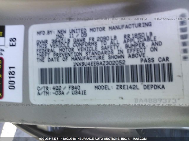 1NXBU4EE6AZ302052 - 2010 TOYOTA COROLLA S/LE/XLE GOLD photo 9