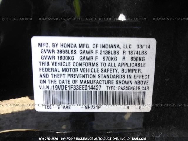 19VDE1F33EE014427 - 2014 ACURA ILX 20 BLACK photo 9