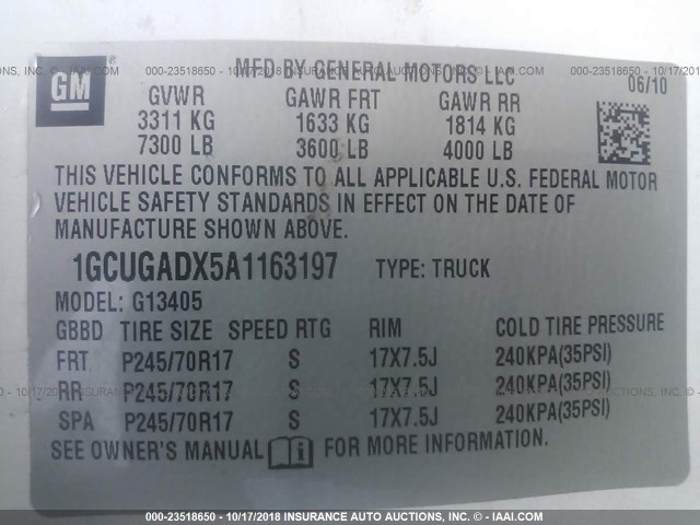 1GCUGADX5A1163197 - 2010 CHEVROLET EXPRESS G1500  WHITE photo 9