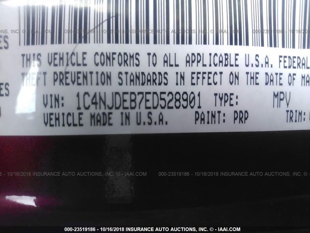 1C4NJDEB7ED528901 - 2014 JEEP COMPASS LATITUDE RED photo 9