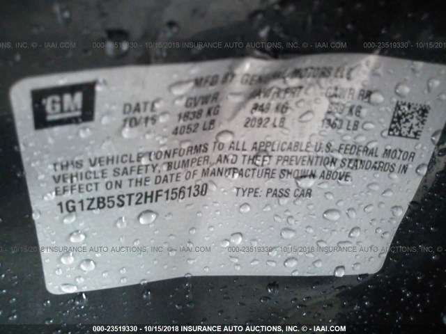 1G1ZB5ST2HF156130 - 2017 CHEVROLET MALIBU LS Boz foto 9