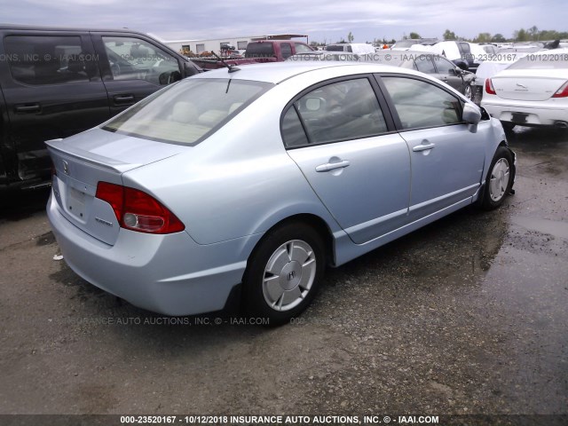 JHMFA36247S004390 - 2007 HONDA CIVIC HYBRID Light Blue photo 4