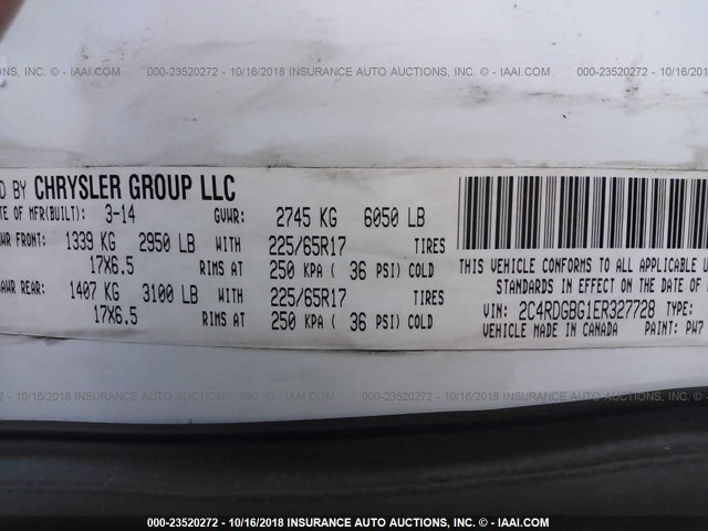 2C4RDGBG1ER327728 - 2014 DODGE GRAND CARAVAN SE WHITE photo 9