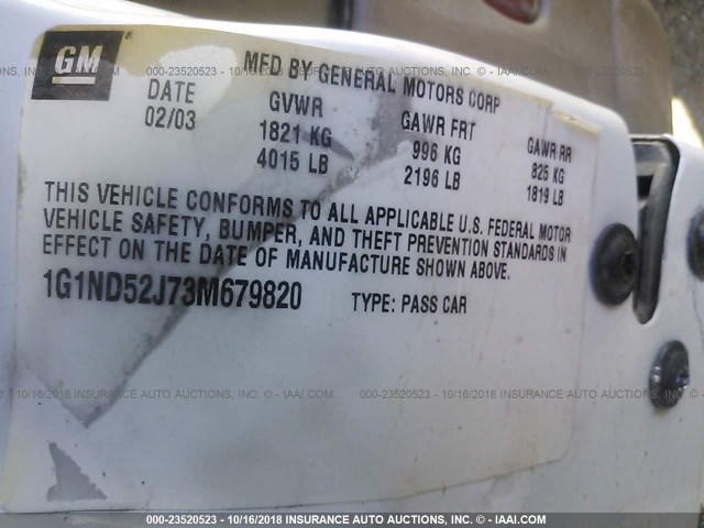 1G1ND52J73M679820 - 2003 CHEVROLET MALIBU WHITE photo 9