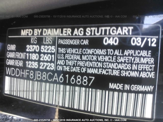 WDDHF8JB8CA616887 - 2012 MERCEDES-BENZ E 350 4MATIC BLACK photo 9