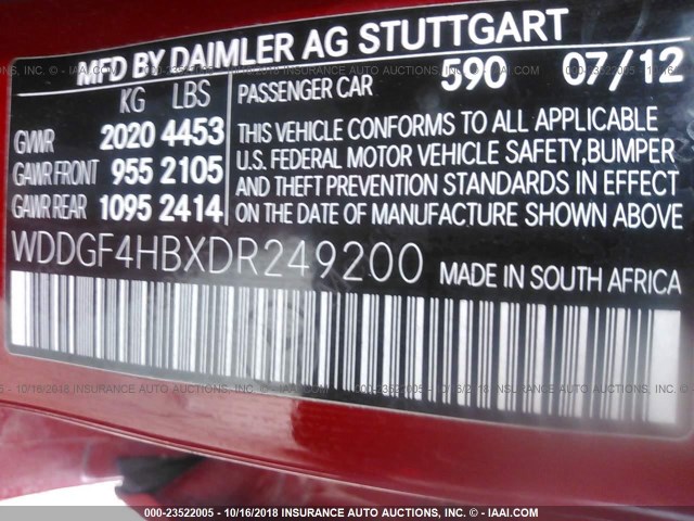 WDDGF4HBXDR249200 - 2013 MERCEDES-BENZ C 250 RED photo 9