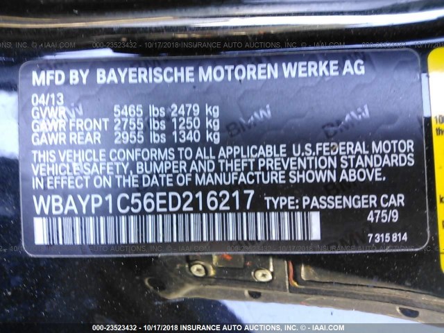 WBAYP1C56ED216217 - 2014 BMW 650 XI BLACK photo 9