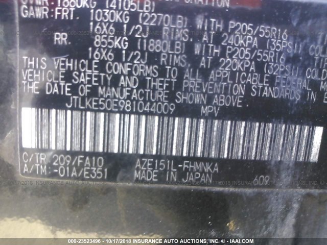 JTLKE50E981044009 - 2008 TOYOTA SCION XB Қара фото 9