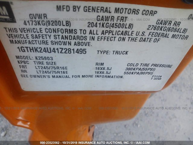 1GTHK24U41Z281495 - 2001 GMC SIERRA K2500 HEAVY DUTY ORANGE photo 9