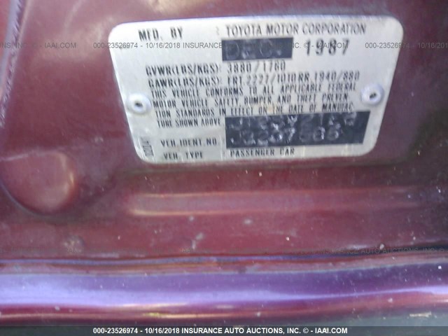 JT2SV21E8J3237585 - 1988 TOYOTA CAMRY DLX RED photo 9